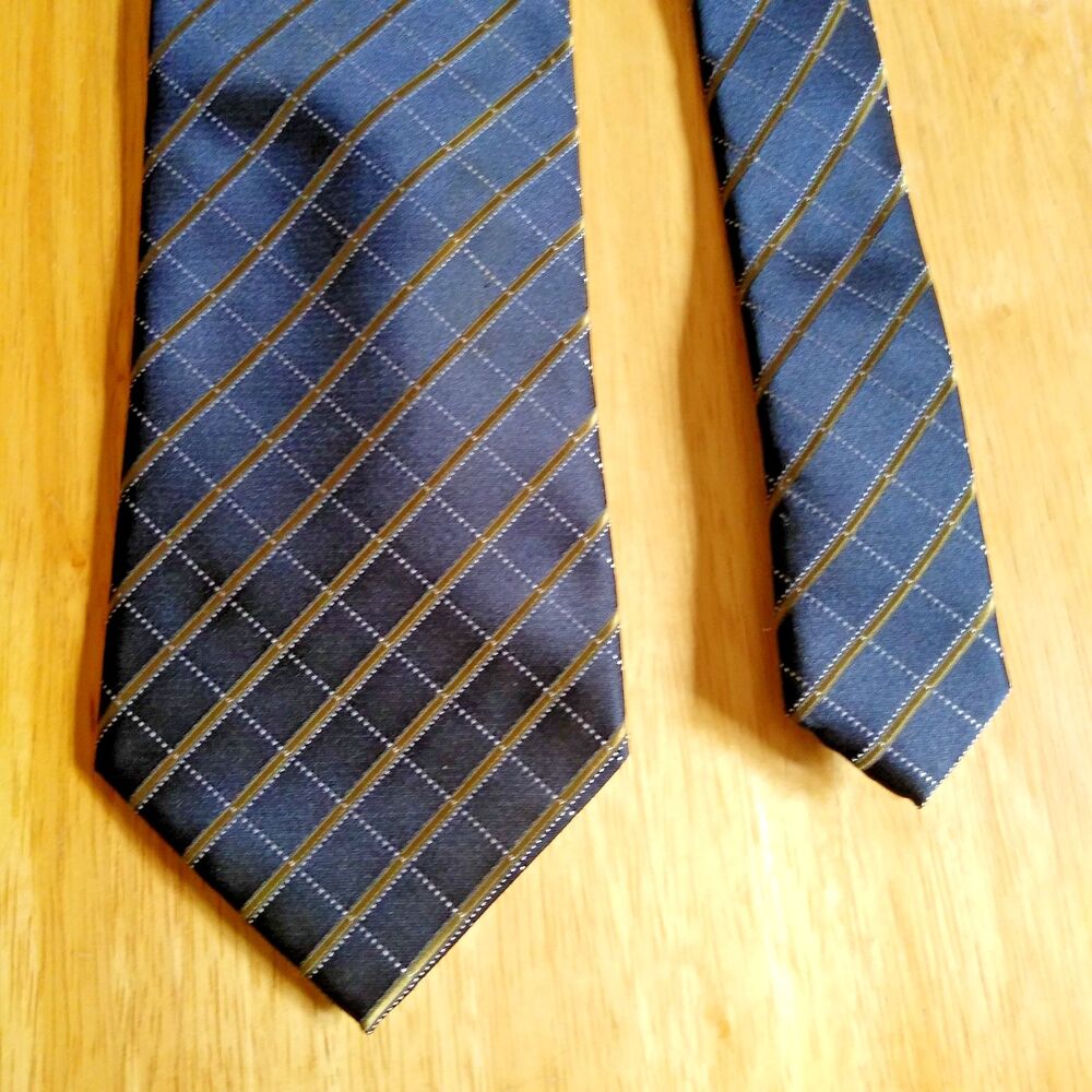 Van Heusen Polyester Tie Black with Gold Windowpane Pattern
